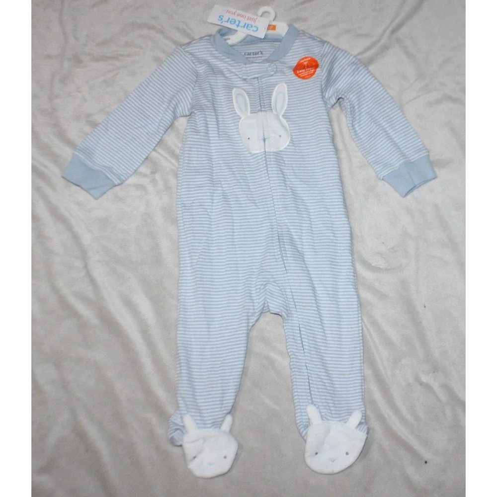 NWT Carter's Baby 9 Month Easter Bunny Blue Striped sleeper